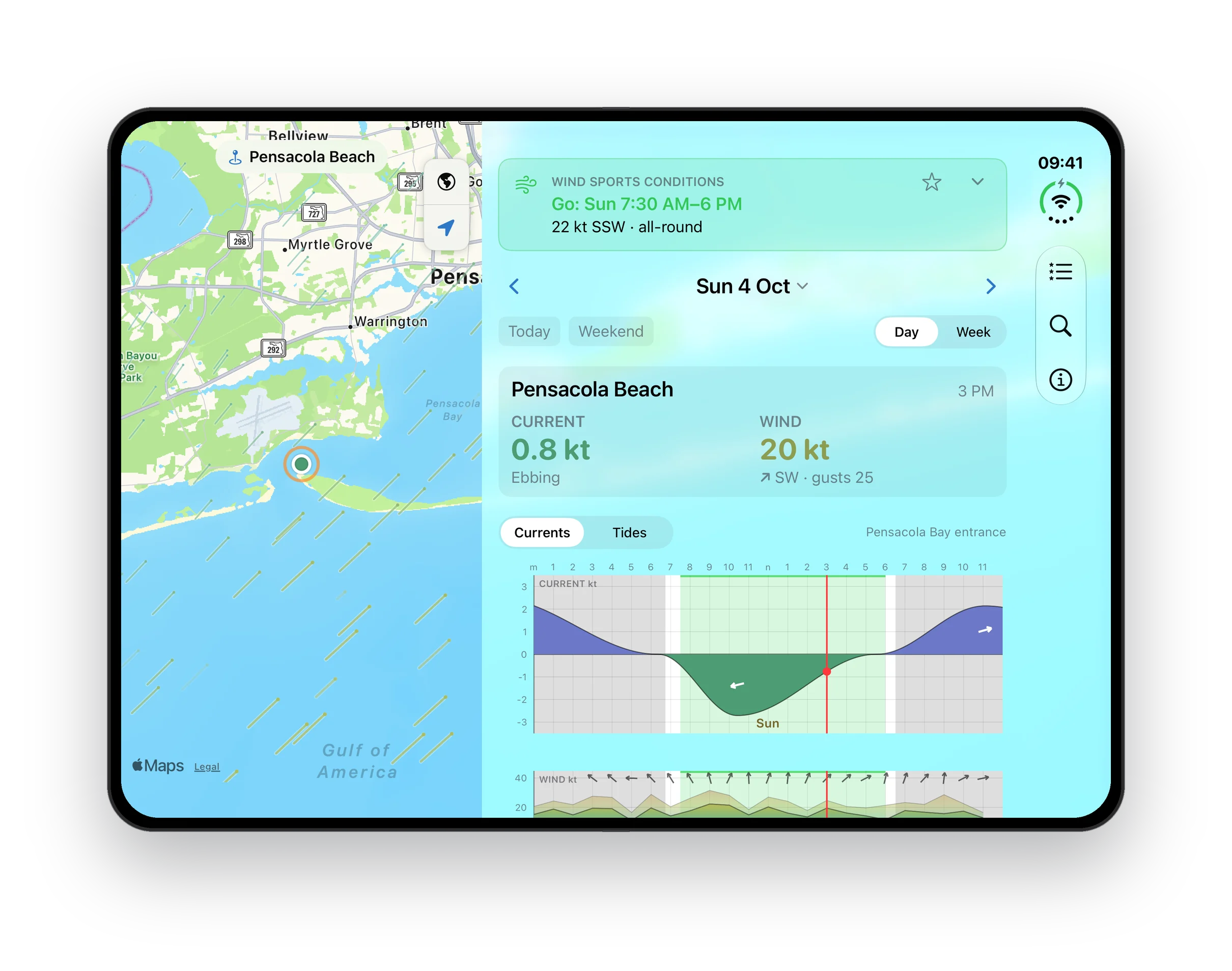 WindWaterSail: map and good window chart